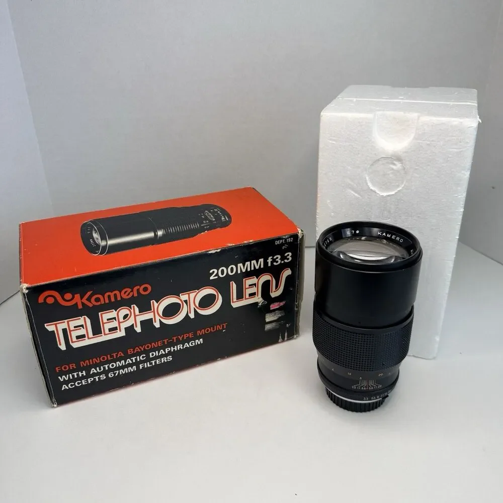 Kamero 200mm f3.3 Telephoto Lens Minolta Mount Vintage Rare 70s Optics Untested